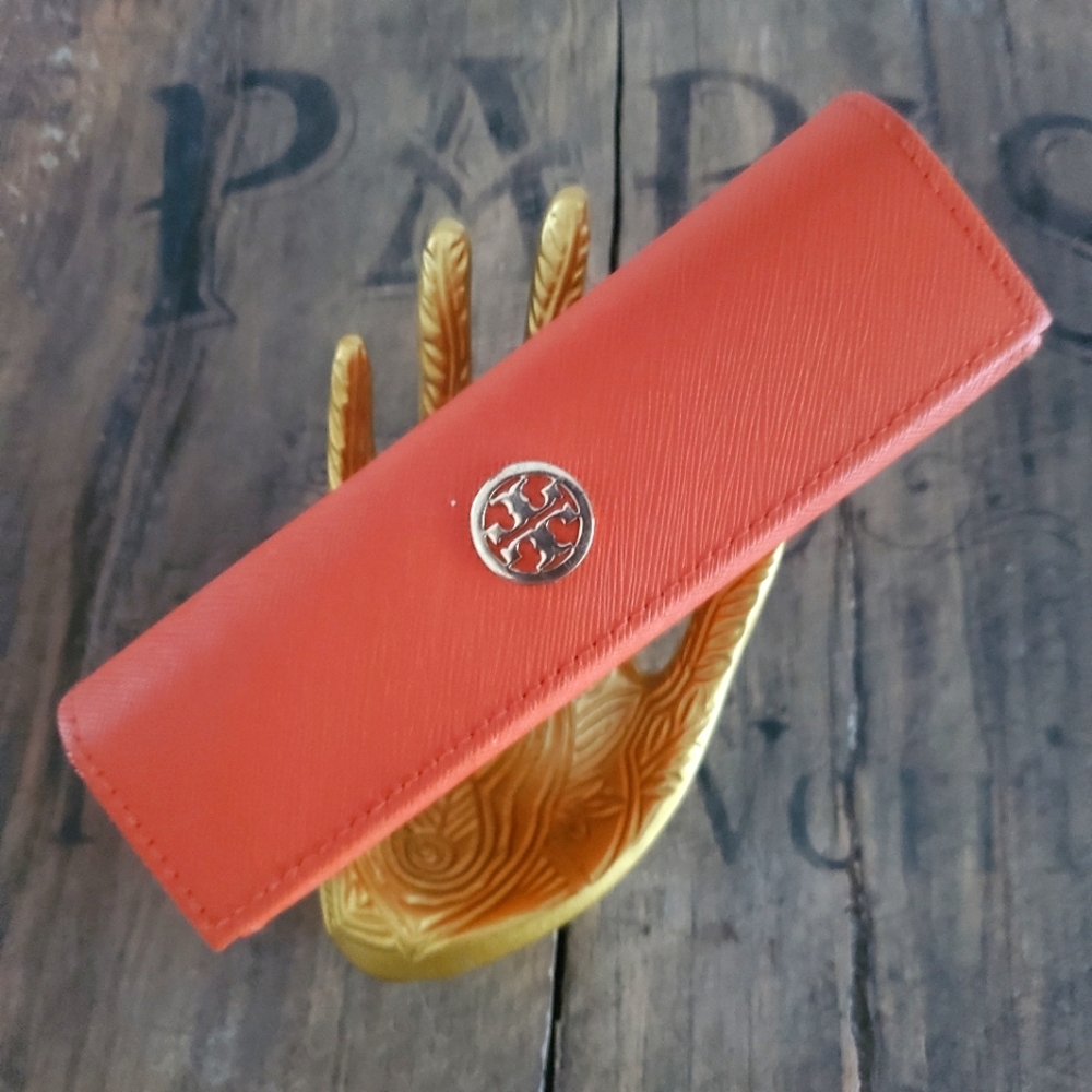 🔥TORY BURCH Rusty Orange Signature Logo Eyeglass‎ | Sunglass Case | Storage